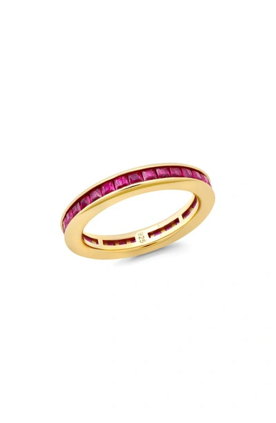 Crislu Square Princess Cut Cubic Zirconia Stacking Ring In Ruby