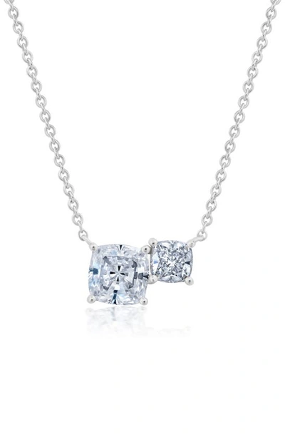 Crislu Cushion Cut Cubic Zirconia Pedant Necklace In Silver