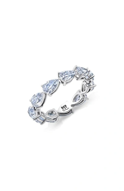 Crislu Pear Cut Horizontal Eternity Band Ring In Blue