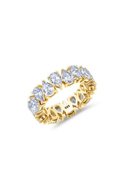 Crislu Pear Cut Cubic Zirconia Eternity Ring In Gold