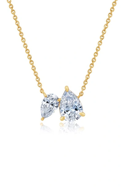 Crislu Up & Down Pear Cut Cubic Zirconia Pendant Necklace In Gold