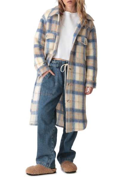 Electric & Rose Brooklyn Plaid Longline Shirt Jacket In Powder/ Whisper