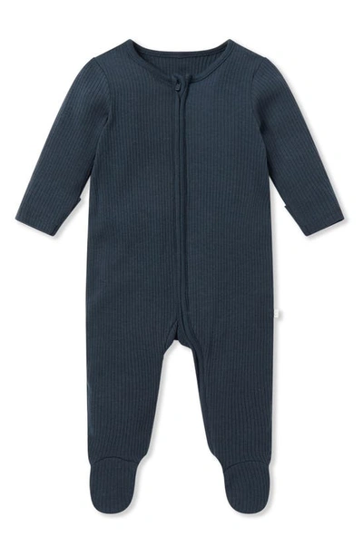 Mori Babies' Clever Zip Footie In Ribbed Navy