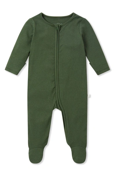 Mori Babies' Clever Zip Footie In Ribbed Pine