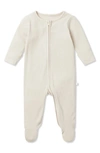 Mori Babies' Clever Zip Footie In Ribbed Ecru