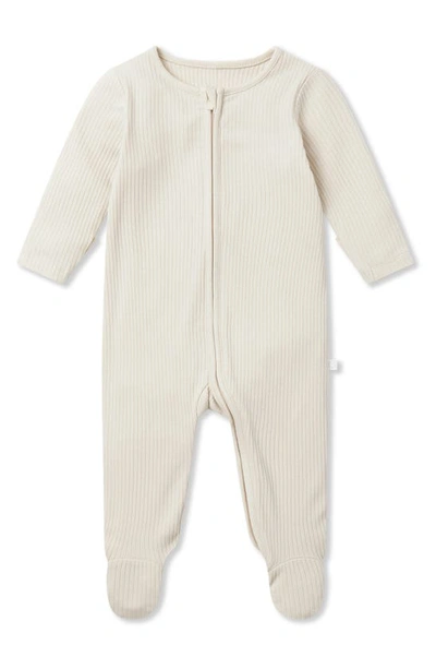 Mori Babies' Clever Zip Footie In Ribbed Ecru