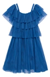 Habitual Kids' Tiered Mesh Dress In Blue