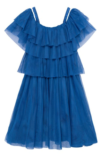 Habitual Kids' Tiered Mesh Dress In Blue