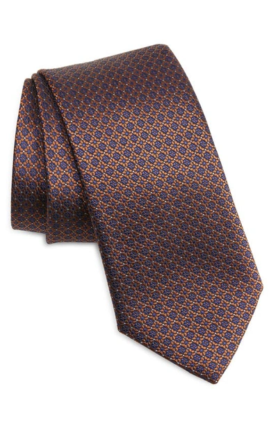 Canali Floral Silk Jacquard Tie In Dark Orange