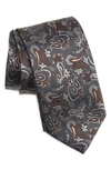 Canali Paisley Silk Tie In Charcoal