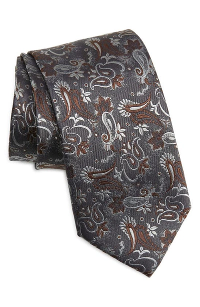 Canali Paisley Silk Tie In Charcoal