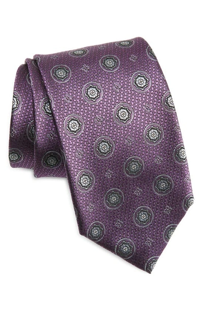 Canali Medallion Silk Tie In Purple