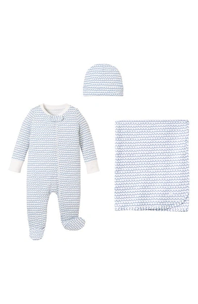 Petite Plume Babies'  Welcome Home Cotton Footie, Hat & Blanket Set In Blue