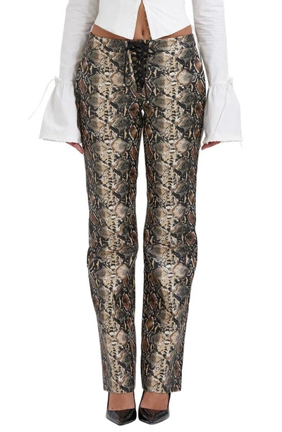 House Of Cb Sernia Lace-up Faux Leather Trousers In Animal Print