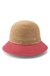 Helen Kaminski Kenza Colorblock Raffia Bucket Hat In Natural/ Hot Pink