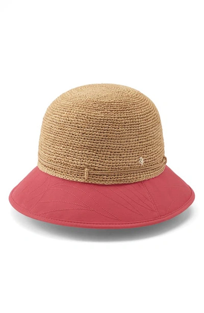 Helen Kaminski Kenza Colorblock Raffia Bucket Hat In Natural/ Hot Pink