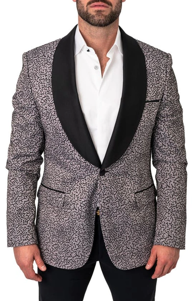 Maceoo Ceremonial Grey Flocked Shawl Collar Dinner Jacket