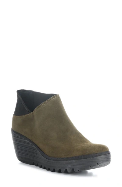 Fly London Yego Wedge Bootie In 009 Sludge/ Black