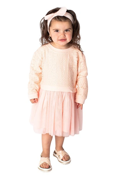 Popatu Babies' Long Sleeve Lace & Tulle Dress In Peach