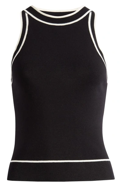Mango Piping Sleeveless Top In Black