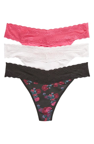 Natori Bliss Perfection Lace Trim Thong In Charm Print/ Orchid/ Blush