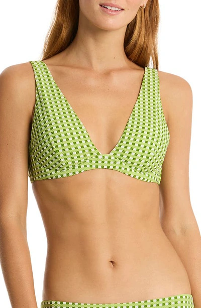 Sea Level Checkmate Longline Underwire Bikini Top In Olive