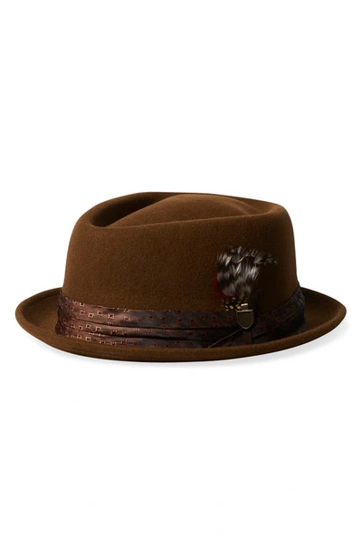 Brixton Stout Wool Felt Pork Pie Hat In Coffee/ Coffee Check