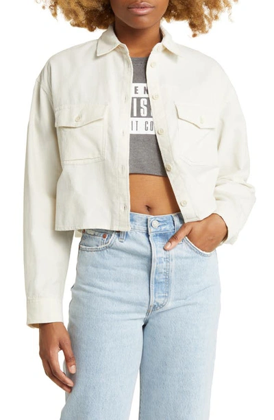 Bp. Cotton Corduroy Button-up Crop Shirt In White Whisper