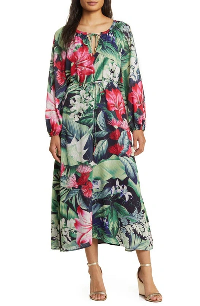 Tommy Bahama Celebration Tropical Print Long Sleeve Maxi Dress In Green