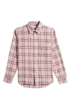 Nn07 Arne 5166 Plaid Cotton Flannel Button-up Shirt In Coral Check