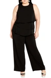 City Chic Alexis Sleeveless Wide Leg Jumpsuit In Black