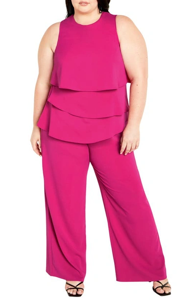 City Chic Alexis Sleeveless Wide Leg Jumpsuit In Lipstick Pink