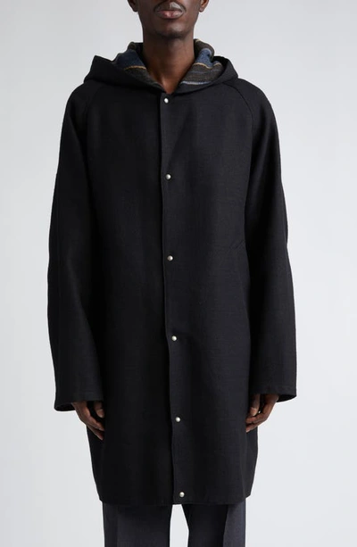 Visvim Connor Wool & Linen Hooded Coat In Black