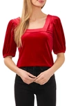 Cece Square Neck Stretch Velvet Top In Luminous Red