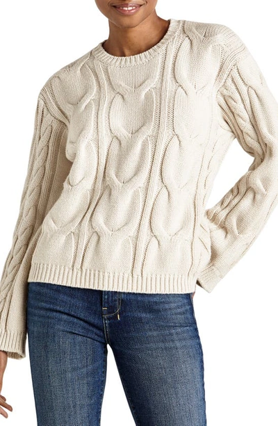 Splendid Esra Cable Crewneck Sweater In White Sand
