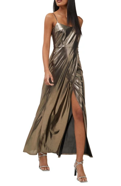 french connection metallic dress French Connection Marcelle Metallic V Neck Dress Charcoal Silver Size 6 NWT