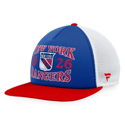 Fanatics Branded Men's Blue/red New York Rangers Heritage Vintage-like Foam Front Trucker Snapback Hat In Dry,ar,wh