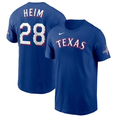 Nike Big Boys And Girls Jonah Heim Royal Texas Rangers Name Number T-shirt