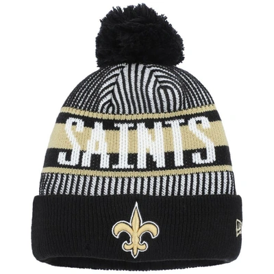 New Era Kids' Youth  Black New Orleans Saints Striped  Cuffed Knit Hat With Pom