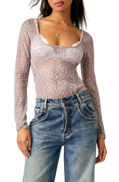 Free People In My Head Sheer Lace Bodysuit In Thimble