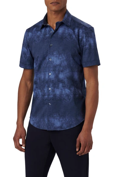 Bugatchi Miles Ooohcotton® Airbrush Print Short Sleeve Button-up Shirt In Navy