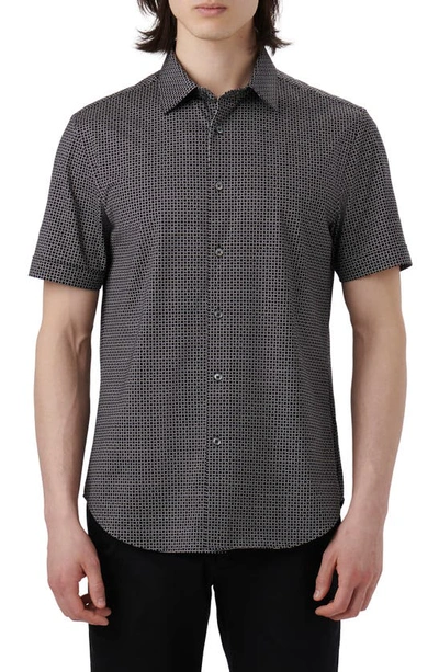 Bugatchi Miles Ooohcotton® Geo Print Short Sleeve Button-up Shirt In Black