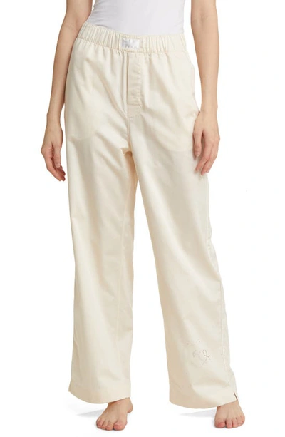 Magniberg Gala Swarovski® Crystal Embellished Cotton Sateen Pajama Pants In Pearl