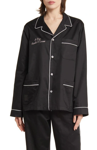 Magniberg Gala Swarovski® Crystal Embellished Cotton Sateen Pajama Top In Black