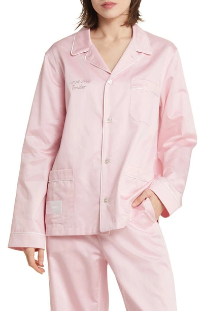 Magniberg Gala Swarovski® Crystal Embellished Cotton Sateen Pajama Top In Blossom Pink