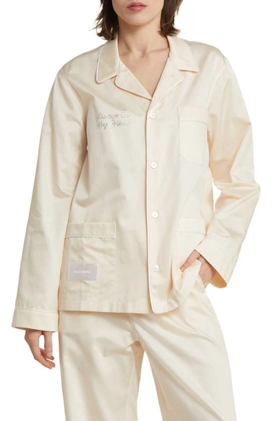 Magniberg Gala Swarovski® Crystal Embellished Cotton Sateen Pajama Top In Pearl