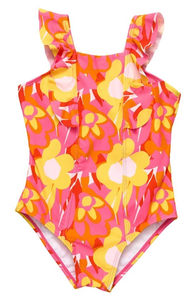 Snapper Rock Babies' Pop Of Sunshine Ruffle Shoulder Swimsuit Girls Toddler In Pink