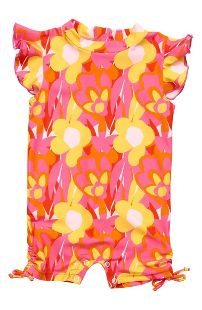Snapper Rock Babies' Kids' Pop Of Sunshine Short Sleeve One-piece Rashguard Swimsuit In Pink