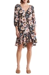 Lovestitch Floral Empire Waist Trapeze Dress In Charcoal/ Rose
