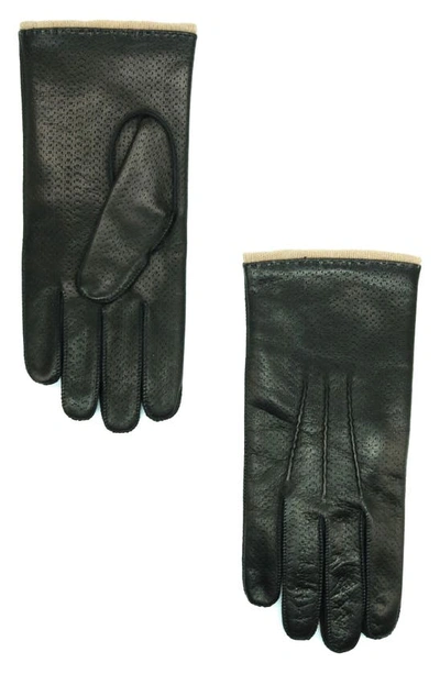 Portolano Perforated Leather Gloves In Black/ Asinello